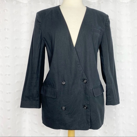 Vintage Jackets & Blazers - Vintage 80s black lightweight double breasted jacket